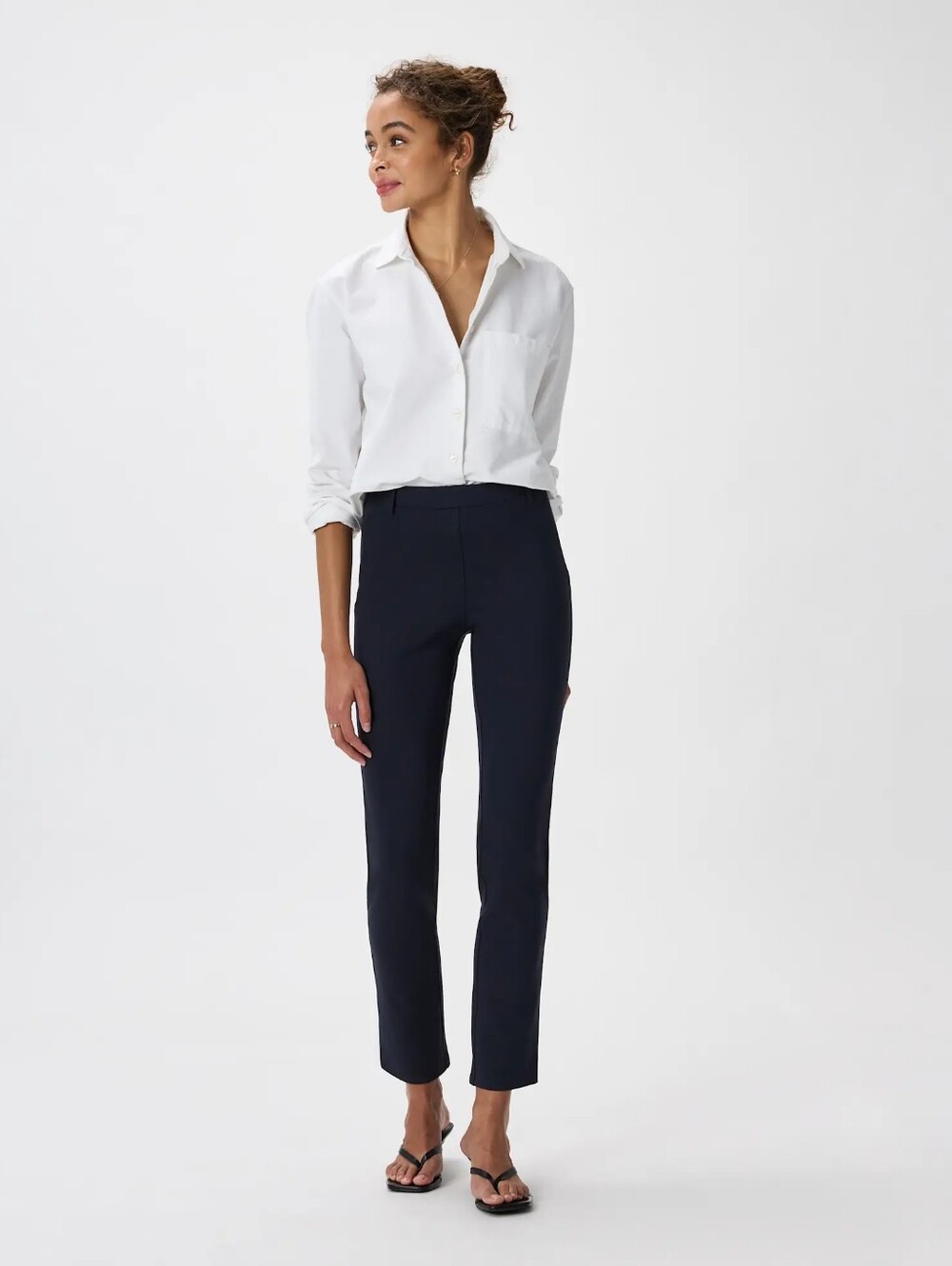 Quince Ultra Stretch Straight Leg Ponte Navy  Size Medium